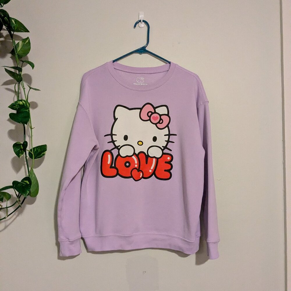 Hello Kitty Love Lavender Purple Graphic Crew Neck Sweatshirt Women's Size M